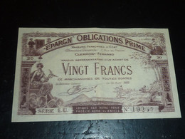 BILLET - EPARGN' OBLIGATIONS PRIME - VINGT FRANCS - VALEURS FRANCAISES D'ETAT CLERMONT-FERRAND (C.N) - Autres & Non Classés