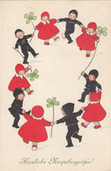B8814) Herzliche NEUJAHRSGRÜSSE - Kinder Tanzen Im Kreis - ROT U. SCHWARZ Mit Kleeblättern Neujahr - 1921 - Año Nuevo