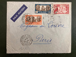 LETTRE Par Avion Pour La FRANCE TP EXPO 1937 90c + VOILIER 5F + VOILIER 2F OBL.5-4 39 NOUMEA - Covers & Documents