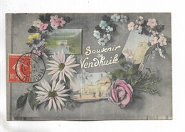 02 -  Souvenir De VENDHUILE - Carte Fantaisie Avec 3 Vues Plus Décor Floral - Other & Unclassified