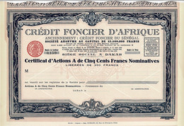 - Titre De 1929 - Crédit Foncier D'Afrique - Anciennement Crédit Foncier Du Sénégal - Blanco - Imprimerie Richard - - Afrique