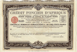 - Titre De 1929 - Crédit Foncier D'Afrique - Anciennement Crédit Foncier Du Sénégal - Blanco - Imprimerie Richard - - Afrique