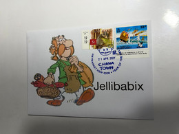 (3 L 42) Asterix (Guernsey Issue Stamp) (with Australia Stamp & Asterix Guernsey Stamp) Jellibatix - Sonstige