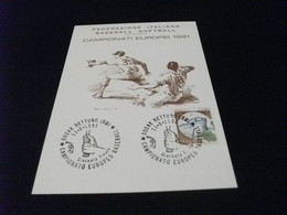 CARTOLINA POSTALE  CAMPIONATI EUROPEI BASEBALL 1991 SOFTBALL FEDERAZIONE ITALIANA ILLUSTRATORE SARDELLI NETTUNO ROMA - Honkbal