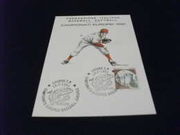 CARTOLINA POSTALE  CAMPIONATI EUROPEI BASEBALL 1991 SOFTBALL FEDERAZIONE ITALIANA ILLUSTRATORE SARDELLI LIVORNO - Baseball