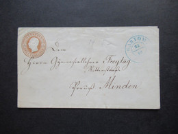 AD Hannover Um 1860 GA Umschlag Drei Groschen Blauer Stempel Gartow  (Wendland) Nach Minden - Hanover