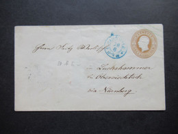 AD Hannover Um 1861 GA Umschlag U 10 Drei Groschen Blauer Stempel Hannover Nach Lachhammer Via Nürnberg Bahnpost - Hannover