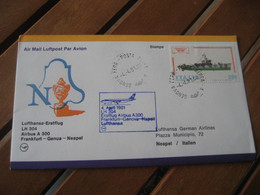 FRANKFURT - GENOVA - NAPOLI 1981 Lufthansa Airlines Airbus A300 First Flight Blue Cancel Cover GERMANY ITALY - 1981-90: Storia Postale