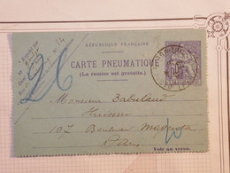 BH1 FRANCE BELLE CARTE  PNEUMATIQUE  60C   1922 PARIS  MAGENTA + +AFFRANCH. INTERESSANT - Pneumatic Post