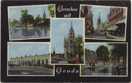 Groeten Uit Gouda: Kattensingel, Station, Hoofdstraat, Stadhuis, Gouwe Met Visbank - (Nederland/Zuid-Holland) - 1960 - Gouda