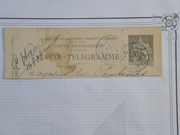 BH1 FRANCE DEMIE  CARTE TELEGRAMME 30C +++ ENV. 1892+AFFRANCH. INTERESSANT - Pneumatische Post