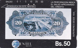 TARJETA DE BOLIVIA DE ENTEL DE UN BILLETE DE 20 BOLIVIANOS (BANKNOTE) - Bolivien