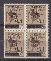 Z4277 - OCC. YUGOSLAVA TRIESTE SASSONE N°3 ** Quartina - Jugoslawische Bes.: Triest