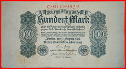 * REICHSBANKNOTE: GERMANY ★ 100 MARK 1922 SERIES LETTER C CRISP!★ LOW START ★ NO RESERVE! - 100 Mark