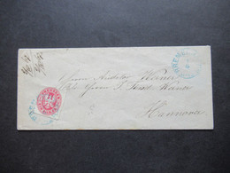 AD Preussen 1.4.1867 GA Kleiner Umschlag Mit Mi.Nr.16 EF Blauer Stempel K1 Bremerhafen (Nachverwendung Hannover ?!) - Cartas & Documentos