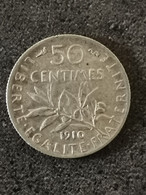 50 CENTIMES SEMEUSE ARGENT 1910 / FRANCE SILVER - 50 Centimes