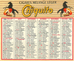 Petit Calendrier Ancien Publicitaire Illustrateur 1960 * Cigares CHIQUITO  & BRAZZA * Cigare Tabac Tabacs TABAC - Big : 1941-60
