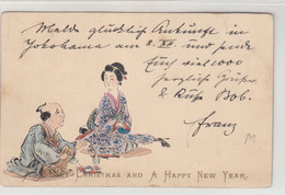 B8897) JAPAN - ASIA  - Christmas And A Happy New Year - MANN U. FRAU Japanerin - Asia - OLD ! 1901 - Otros & Sin Clasificación
