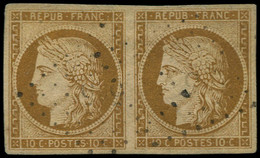 O FRANCE - Poste - 1, En Paire, Belles Marges: 10c. Bistre-jaune - 1849-1850 Ceres