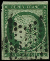 O FRANCE - Poste - 2c, Oblitération étoile, Signé Calves, Marges Non Touchées: 15c. Vert Très Foncé - 1849-1850 Ceres