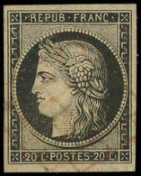 O FRANCE - Poste - 3, Oblitération Grille Rouge, Signé Scheller: 20c. Noir - 1849-1850 Ceres