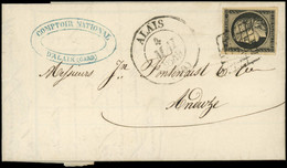 LET FRANCE - Poste - 3, Seul Sur Lettre, Obl. Grille + Cachet Type 13 Alais 4/5/49 - 1849-1876: Periodo Clásico