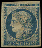 (*) FRANCE - Poste - 4, Avec Faible Restant De Gomme, Certificat Scheller: 25c. Bleu - 1849-1850 Cérès