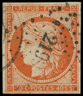 O FRANCE - Poste - 5, Obl PC 219, Signé J.F. Brun: 40c. Orange - 1849-1850 Ceres