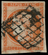 O FRANCE - Poste - 5, Oblitération Grille, Signé Scheller,  Belles Marges: 40c. Orange - 1849-1850 Ceres