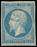 * FRANCE - Poste - 14A, Type I, Signé Brun: 20c. Bleu - 1853-1860 Napoleon III