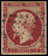 O FRANCE - Poste - 18d, Réimpression, Signé Calves (fausse Oblitération): 1f. Carmin - 1853-1860 Napoleon III