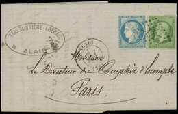 LET FRANCE - Poste - 20 (ND En Bas) + 37, Sur Lettre Obl. Du 7/9/71, Obl. GC 47 (Alais) - 1849-1876: Periodo Clásico
