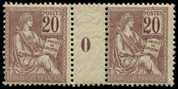 ** FRANCE - Poste - 113, Paire Millésime "0" (* Sur Bdf): 20c. Mouchon Brun Lilas - Unused Stamps
