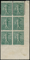 ** FRANCE - Poste - 130c, Bloc De 6 Type IV, Cdf, Paire Supérieure Dentelée Tenant à Bloc De 4 Non Dentelé: 15c. Semeuse - Unused Stamps