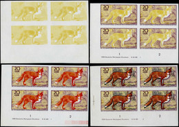 ** Chiens & Canidés - Poste - DDR, Michel 1541, Série De 4 Blocs De 4 Essais Cdf (Phasendruck), Tous Avec Date Dont 4 No - Hunde