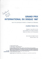 Programme: Quarantième Grand Prix International Du Disque, Académie Charles Cros 1987 - Programma's