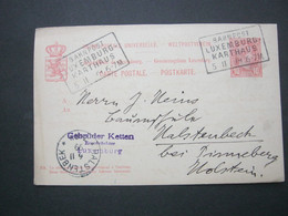 LUXEMBURG , Ganzsache  Mit Bahnpoststempel : LUXEMBURG - KARTHAUS, 1899 , Nach Deutschland - 1895 Adolphe Profil