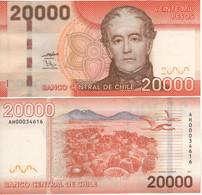 CHILE  20'000  Pesos ,  Paper  P165b  2011  ( Andres Bello + Monumento Salar De Surire & Flamingoes At Back ) UNC - Chile