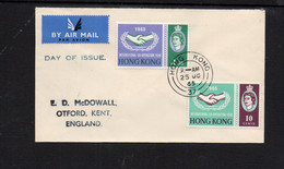 HONG KONG - 1965 -ICY SET OF 2 ON FIRST DAY COVER  TO ENGLAND - Storia Postale