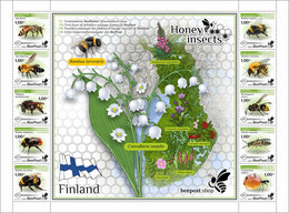 Finland 2022 Honey Insects BeePost Block Of 10 Stamps Mint - Nuovi