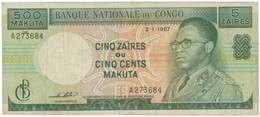 Congo Democratic Republic - RARE - 5 Zaires = 500 Makuta - 2.1.1967 - Pick 13.a - Série A - Democratische Republiek Congo & Zaire