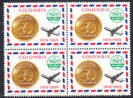Colombia 1969 Airmail Label Cinderella, Mint Never Hinged Piece Of 4 - Kolumbien