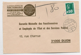 FRANCE BEQUET 60C VERT ANNULATION CRAYON LETTRE EXPEDIEE DE SUISSE AUBONNE 3.8.1976 POUR DIJON - 1971-1976 Marianne (Béquet)