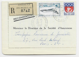 FRANCE PA 2FR+30C BLASON LETTRE REC TIMBRE A  DATE ANGERS RP AN. MOBILE N° 1 25.7.1967 M L MAINE ET LOIRE - Manual Postmarks