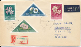 Hungary Registered Cover Sent To Denmark 1958 Topic Stamps FLOWERS - Lettres & Documents