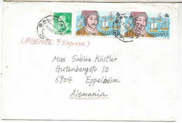 SALAMANCA CC URGENTE A ALEMANIA SELLOS JUAN DE LA COSA CARTOGRAFIA EXPLORADOR - Eilbriefmarken