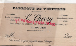 87- LIMOGES - EN TETE FACTURE C. CHEVRY -FABRIQUE DE VOITURES-17 BOULEVARD DU COLLEGE- 10 BOULEVARD FLEURUS-1890 - Automobil