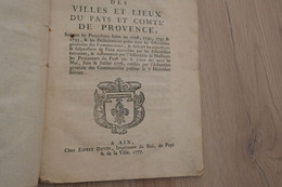 Affouagement Des Villes Et Lieux Du Pays Et Comté De Provence Aix Chez Esprit David 1777 Réduction /suspension De Feux - Historische Dokumente