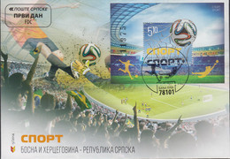 SOCCER - BOSNIA  & HERZOGOVINA /SERBIC - 2014 WORLD CUP BRAZIL SOUVENIR SHEET  ON ILLUSTRATED FDC - 2014 – Brasil