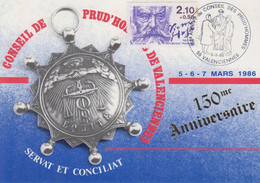 Carte    FRANCE    150éme  Anniversaire  Du   Conseil   Des   Prud'hommes     VALENCIENNES   1986 - Commemorative Postmarks